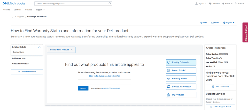 dell service centre singapore support page