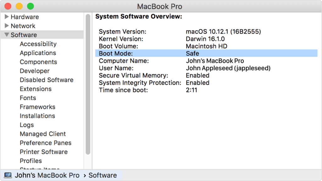 macos sierra menu about this mac software safe mode