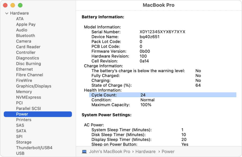 MacBook Battery Replacement Services in Singapore: Fast, Safe & Affordable 2 macos ventura system information hardware power health information cycle count