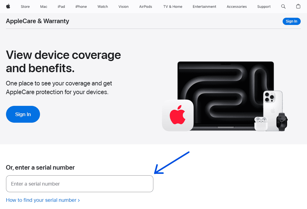 enter a serial number to check warranty status